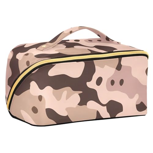 Kulturbeutel mit Trennwänden, tragbar, für Geldbörse, mit Fächern und Griff, Camouflage, Roségold Kulturbeutel mit Trennwänden, tragbar, für Geldbörse, mit Fächern und Griff, Camouflage, Roségold von sanluoli