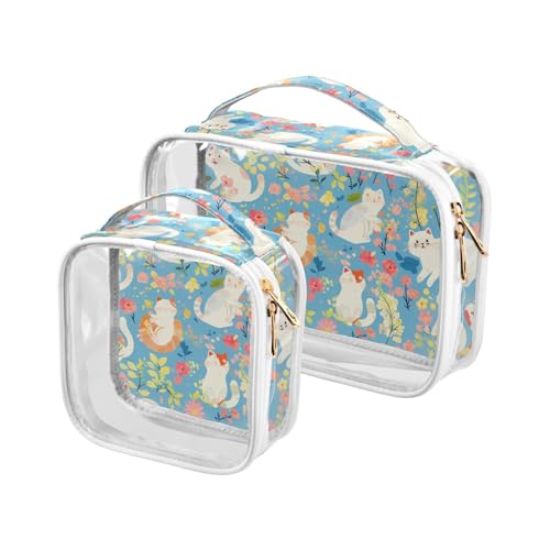 Kulturbeutel mit bunten Katzen, TSA-zugelassen, tragbare Make-up-Tasche, klein, für Herren, frisch, bunte Katzen, 2 Stück, Frische, bunte Katzen von sanluoli