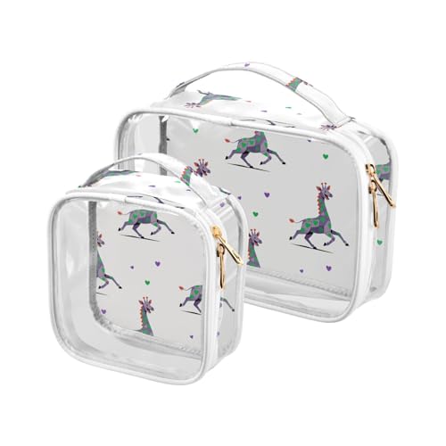 Kulturbeutel mit lustigem Tiermotiv, Giraffe, lila, grün, Herz, Weiß, transparent, TSA-geprüft, tragbar, transparent, Make-up-Tasche, für Herren, Rasierset von sanluoli
