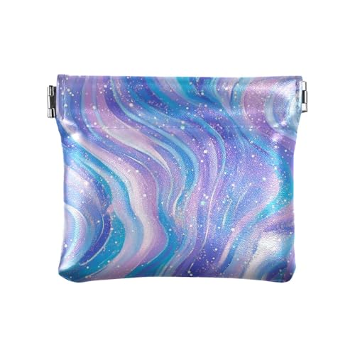 Lila Blau Galaxie Sternenwellen Damen Herren Leder Münzgeldbörsen Tragbarer Münzhalter für Mädchen Frauen Damen von sanluoli
