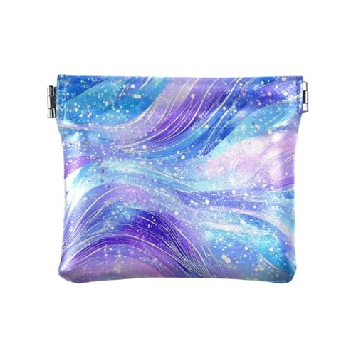 Lila Blau Galaxie Sternenwellen Damen Leder Münzgeldbörsen Beutel Wasserdichte Kosmetiktaschen für Männer Frauen Reisen von sanluoli