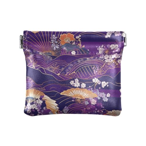 Lila Japanische Blume Kranich Damen Kleine Leder Münzbörse Tragbare Mini Geldbörse Geldbörse für Frauen Jungen Mädchen von sanluoli