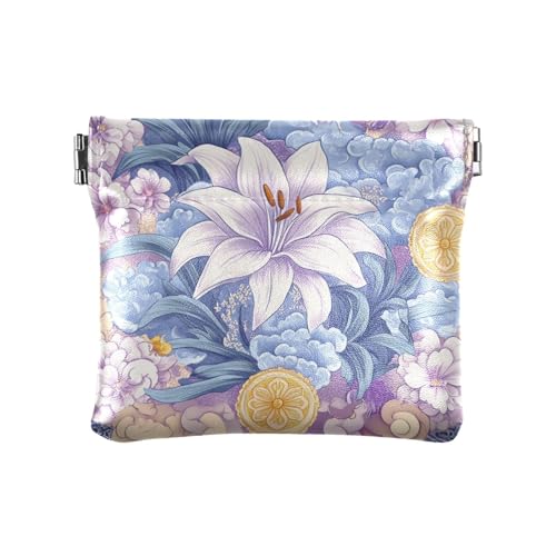 Lila Vintage Blumenmuster Damen PU Leder Münzbörse Einzigartige Make-up Tasche Wechselgeldbörse für Männer Frauen Reisen von sanluoli