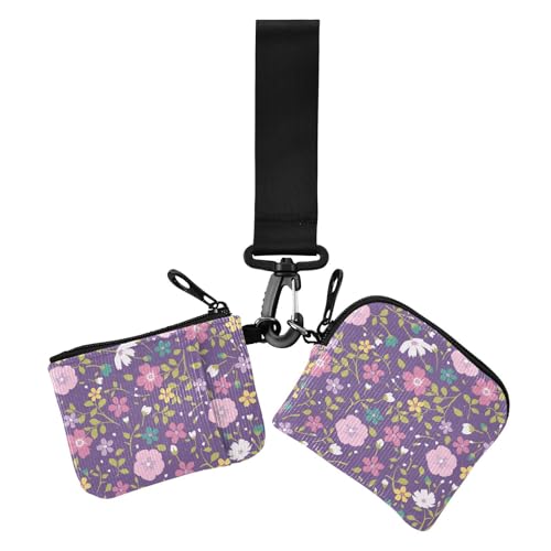 Lila winzige florale minimalistische Damen-Brieftaschen Kartenhüllen niedlicher modischer Ausweishalter Schutz mit Schlüsselanhänger für Damen 2 Stück von sanluoli