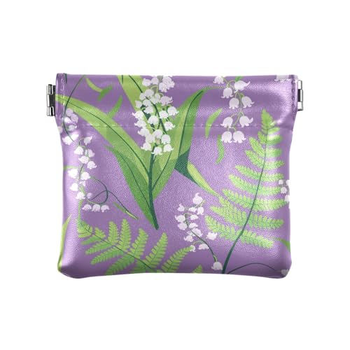 Lilies and Ferns Lila Damen Leder Münzgeldbörse Tragbar Mini Kleingeld Geldbörse Münzfach für Mädchen Damen Handtasche von sanluoli