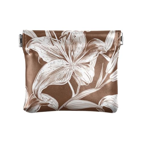 Lily Flowers Chocolate Brown Damen Leder Münzbörse Niedlich Mini Geldbörse Geldbörse für Frauen Mädchen von sanluoli
