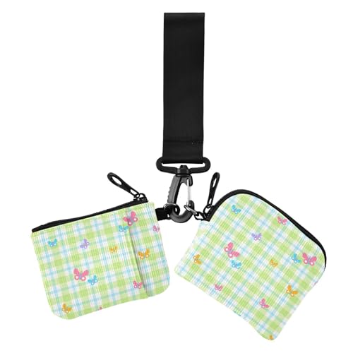 Little Fresh Spring Green Butterfly Lovely Dual Coin Purse Credit Card Holder Wallet Slim Detachable Change Purse Wallet with Zipper Coin Pocket for Daily Use 2 Packs von sanluoli