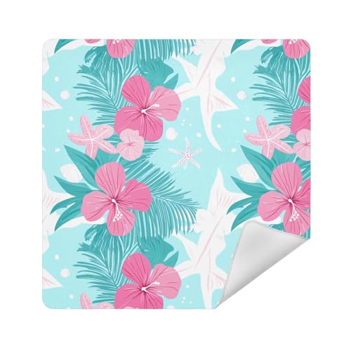 Make-up-Organizer aus Stoff, magischer Reise-Make-up-Organizer, 35 x 35 cm, Verpackung für Toilettenartikel, Pfirsich- und blaugrüne Blätter, 21.7x21.7in von sanluoli