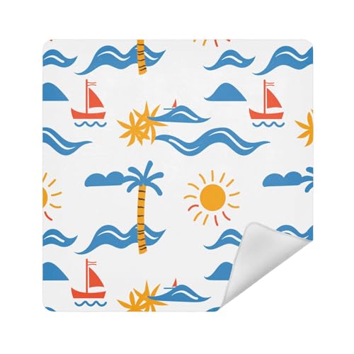 Make-up-Reiseetui, Stoff, selbstklebend, Kulturbeutel, 34 x 35 cm, für Damen, Gelbe Palme am Meer, 13.8x13.8in von sanluoli