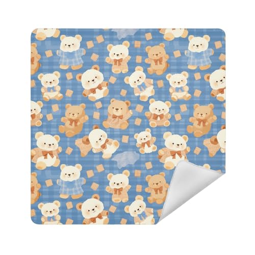 Make-up-Reisetasche, magischer Reise-Organizer, Wickeltasche, 35 x 35 cm, für Damen, Cartoon-Bären, niedliches Karomuster, 13.8x13.8in von sanluoli