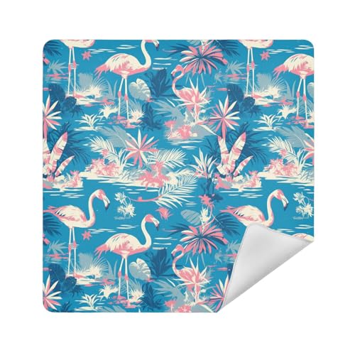 Make-up-Tasche, Kamera-Objektivtuch, magischer Make-up-Tasche, 35 x 35 cm, für Damen, Tropische blaue Pfirsich-Flamingos, 17.7x17.7in von sanluoli