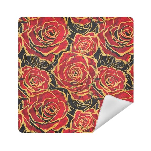 Make-up-Tasche, Kamera-Objektivtuch, schützend, Reise-Kulturbeutel, Organizer, 35 x 35 cm, Kosmetik-Organizer für Reisen, Ölgemälde im Retro-Stil mit roten Rosen, 21.7x21.7in von sanluoli