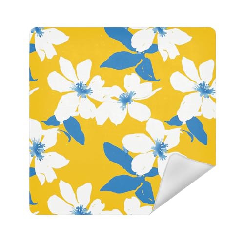 Make-up-Tasche, Stoff, selbstklebend, tragbar, 35 x 35 cm, für Damen, Einfache Blumen und Weißtöne, 13.8x13.8in von sanluoli