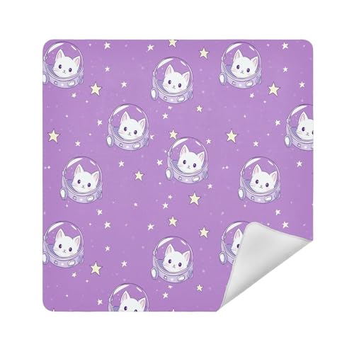 Make-up-Tasche, selbstklebend, 35 x 35 cm, für Damen, Cartoon-Astronaut mit niedlicher weißer Katze, 17.7x17.7in von sanluoli