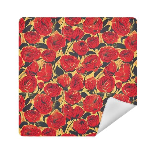 Make-up-Tasche, tragbar, Make-up-Tasche, Organizer, 35 x 35 cm, für Organisation, Ölgemälde im Retro-Stil mit roten Rosen, 21.7x21.7in von sanluoli