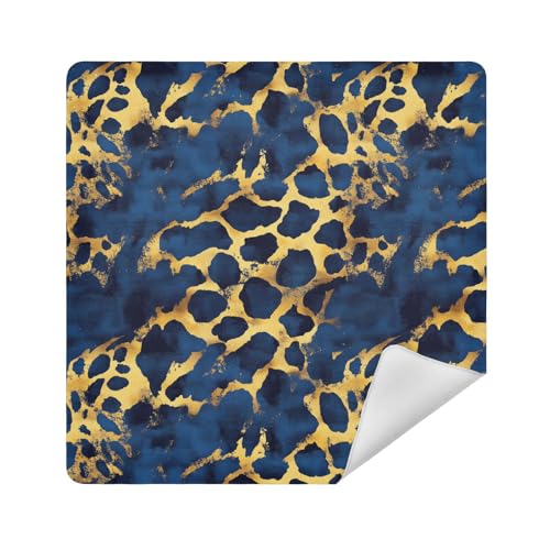 Make-up-Tasche für Damen, selbstklebend, 35 x 35 cm, Blauer und goldener Leopardenmuster, 17.7x17.7in von sanluoli