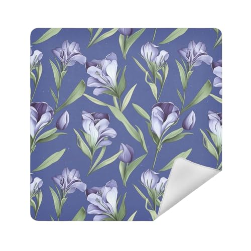 Make-up-Tasche für Kameralinsen, Schutzbeutel, 35 x 35 cm, Kosmetik-Organizer für Reisen, Violette Blumen, grüne Blätter, 21.7x21.7in von sanluoli