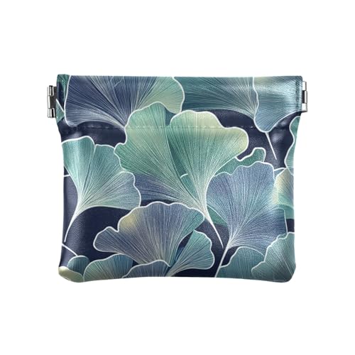 Maple Leaves Blue Pattern Damen Leder Münzgeldbörse Niedlicher Kartenhalter für Frauen Mädchen von sanluoli