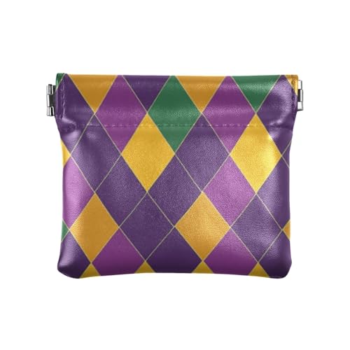 Mardi Gras Rhombus Muster Damen Leder Münzgeldbörse Wasserdicht Make-up Tasche Wechselgeldbörse für Männer Frauen Reisen, Mardi Gras Rautenmuster, 1 Größe, Mode, Mardi Gras Rautenmuster, 1 size, von sanluoli