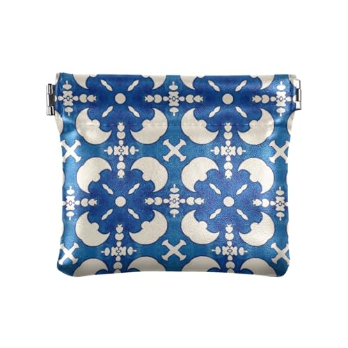 Marineblaues Muster Boho Damen Leder Münzgeldbörse Geldbörse Geldbörse Tragbare Make-up-Tasche Kleingeld Geldbörse für Mädchen Damen Handtasche, Marineblau Muster Boho, 1 Größe, Mode, Marineblaues von sanluoli