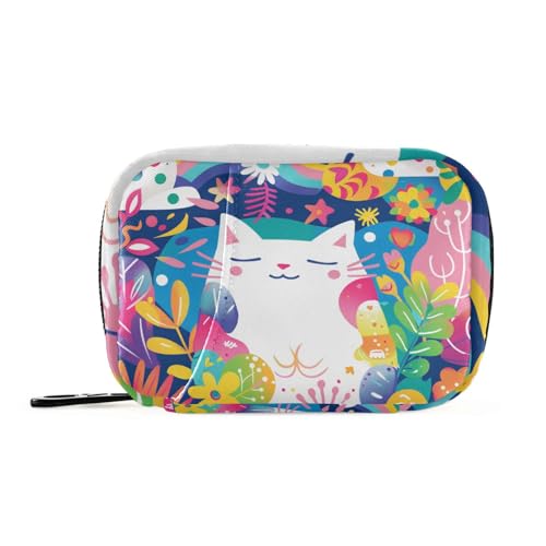 Medikamentententasche mit weißen Katzen im Garten, mit abnehmbaren Fächern, praktische Reise-Pillendose von sanluoli