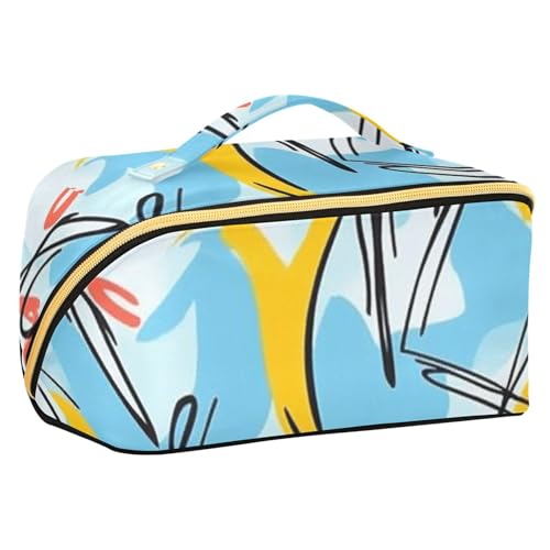 Mehrfarbige Kosmetiktasche mit Trennwänden, stilvolle Kosmetiktasche für Damen, mit Fächern und Griff von sanluoli