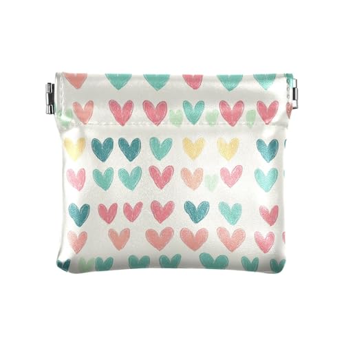 Minimalistische, schlichte, bunte Herzen, PU-Leder, kleine Münze, einzigartige Mini-Geldbörse für Kleingeld, Münzfach für Mädchen und Damen von sanluoli