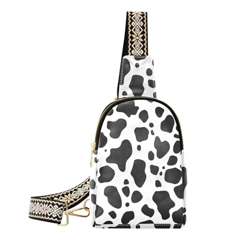Modische Gürteltasche für Damen zum Wandern, Kuh-Leopardenmuster, Schwarz / Weiß von sanluoli