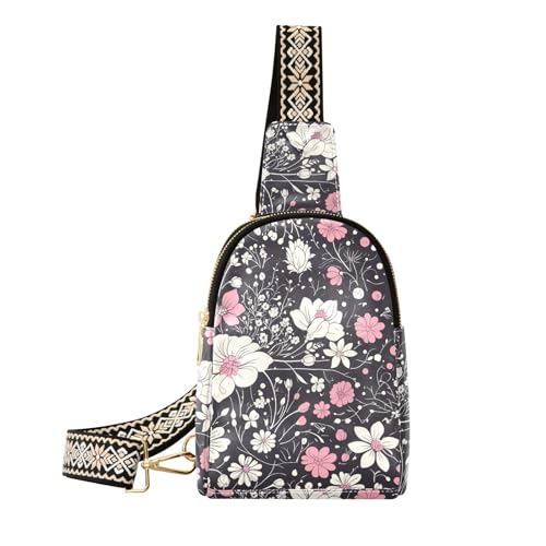 Modische Gürteltasche mit Liberty-Muster, schwarz, pfirsichfarben, modische Tasche für Damen, zum Wandern von sanluoli