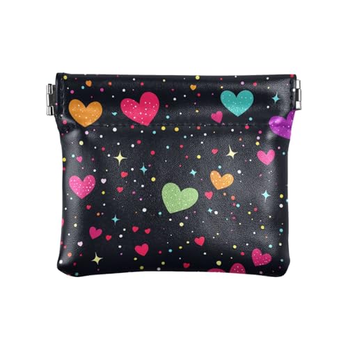 Münzgeldbörsen aus Leder mit buntem Herzmotiv für Damen, praktische Mini-Make-up-Tasche für Männer und Frauen auf Reisen von sanluoli