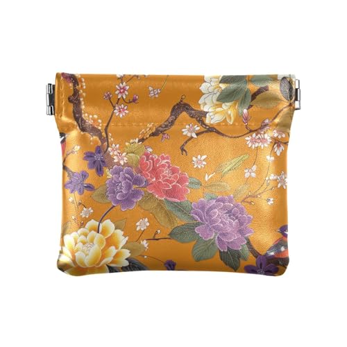 Münzgeldbörsen aus Leder mit orangefarbenen Blumen und Vögeln, für Damen und Herren, niedliche Organisationstaschen für Damen und Mädchen Münzgeldbörsen aus Leder mit orangefarbenen Blumen und Vögeln, für Damen und Herren, niedliche Organisationstaschen für Damen und Mädchen von sanluoli