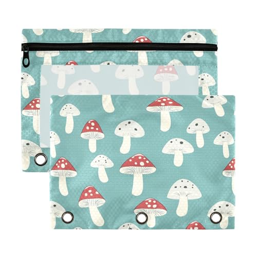 Mushroom Cartoon Style Binder Pocket Folders with Clear Window Zipper Pencil Case in Assorted Colors 3 Rings Binder for Office Supplies Multicolored 2 PCS von sanluoli