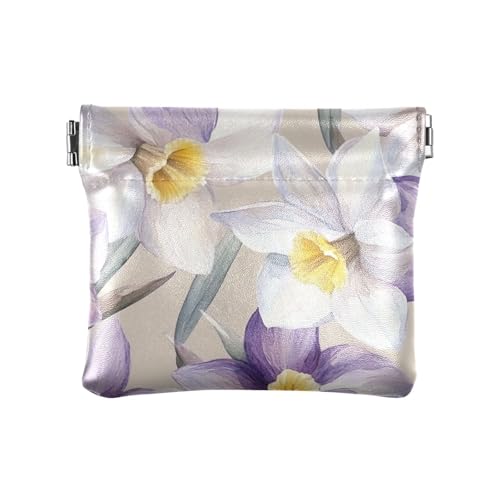 Narzisse Lavendel und Beige Damen Leder Münzbörse Praktische Mini Kosmetiktasche für Frauen Jungen Mädchen Narzisse Lavendel und Beige Damen Leder Münzbörse Praktische Mini Kosmetiktasche für Frauen Jungen Mädchen von sanluoli