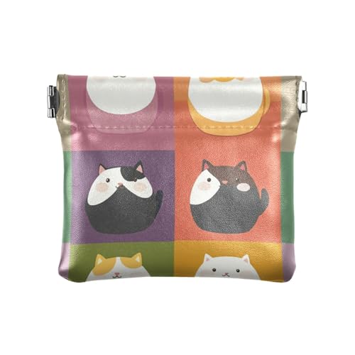 Niedliche Cartoon-Katzen-Plaids PU-Leder kleine Münzgeldbörse praktische Mini-Geldbörse Münzfach für Mädchen Damen Handtasche von sanluoli