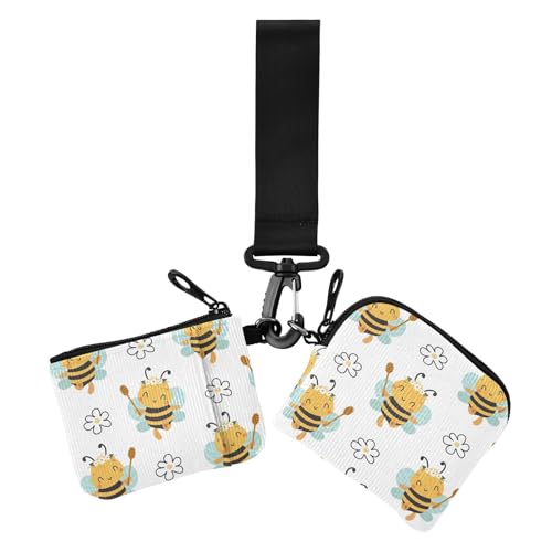 Niedliche schöne Cartoon-Bienen-Münzbeutel für Damen, Kartenhalter, niedlicher modischer Geld-Organizer mit Schlüsselanhänger für Frauen, 2 Stück von sanluoli