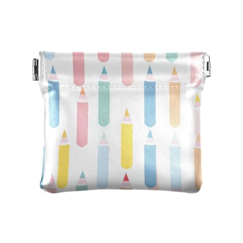 Niedliches Pastell-Bleistift-Muster, Damen-Geldbörse aus Leder, praktischer Verschluss, Kartenhalter für Frauen von sanluoli