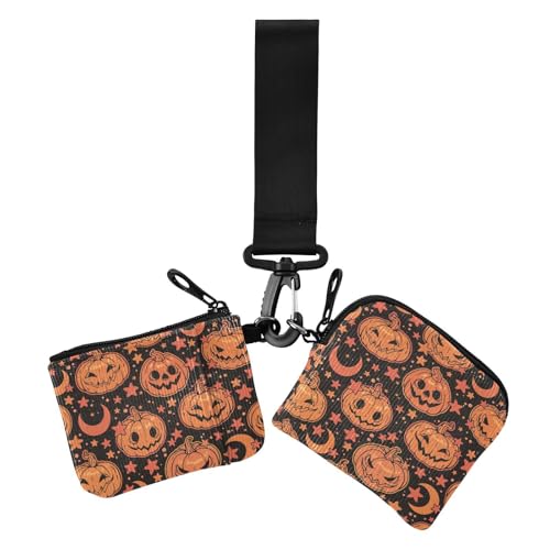 Orange Happy Halloween Kürbisse Damen Münzgeldbörsen Kartenetuis Slim Portable Card Wallet Geld Organizer mit Reißverschlusstasche für Arbeit Reisen 2 Stück von sanluoli