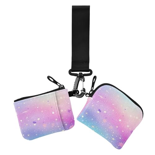 Pastell-Galaxie-Regenbogen-Farbverlauf, Glitzer, Damen-Münzbeutel, Kartenhalter, schlank, tragbar, Visitenkartenhalter mit Schlüsselanhänger, für Damen, 2 Stück von sanluoli