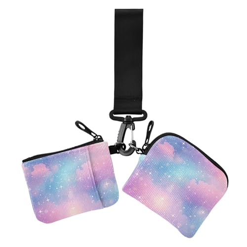 Pastell Galaxy Cloud Starry Glitter Damen Kleingeldbörse Kartenetuis Mini Mode Kartenetui Geld Organizer mit Reißverschlusstasche für Arbeit Reisen 2 Stück von sanluoli