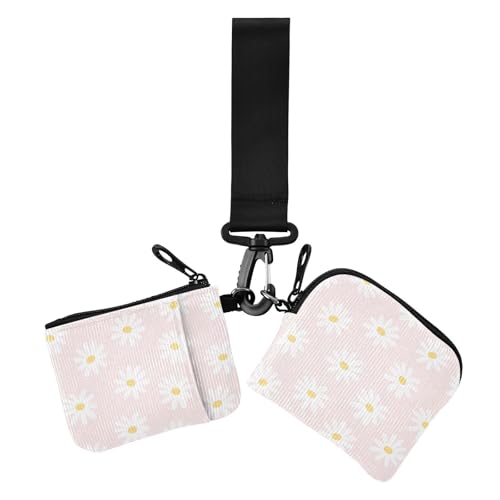 Peach Daisy Cute Fresh Little Bloom Damen Kleingeldbörse Kartenetuis Mini Mode Münzgeldbörse Geldbörse Tasche mit Armband für Arbeit Reisen 2 Stück von sanluoli