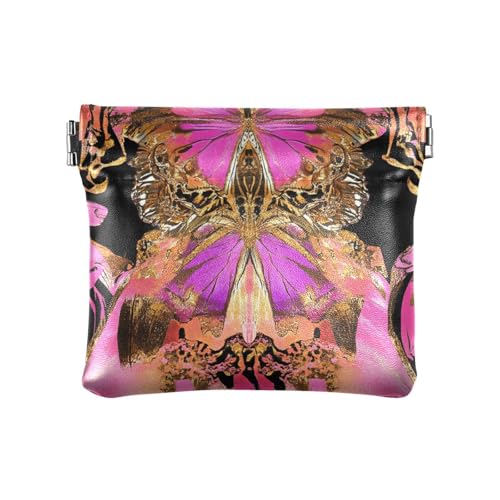Peach Gold Vintage Schmetterling Damen Leder Münzbörse Fancy Mini Geldbörse Geldbörse für Mädchen Frauen Damen von sanluoli
