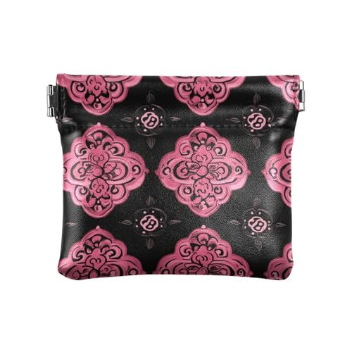 Pfirsich und Schwarz Vintage Blumen Damen Kleine Leder Münzbörse Geldbörse Niedlich Mini Kartenhalter Geldbörse für Mädchen Damen Handtasche von sanluoli