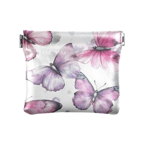 Pfirsichviolette Tintenmalerei Schmetterling Damen Herren Leder Münzgeldbörsen Niedliche persönliche Gegenstände Organizer für Frauen von sanluoli