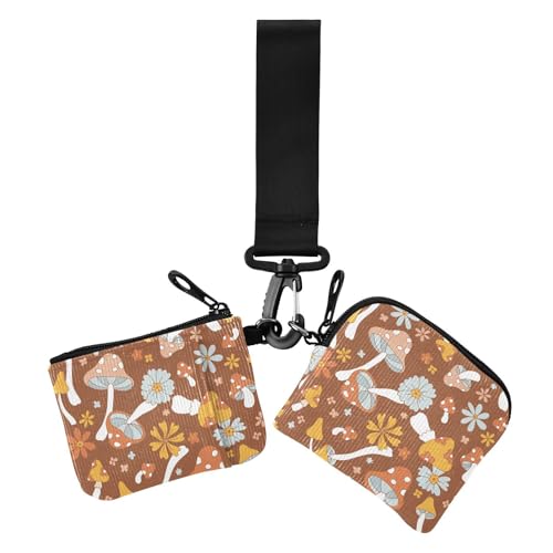 Portemonnaie für Damen, Retro-Stil, Hippie-Pilze, doppeltes Handgelenk, großes Fassungsvermögen, Reißverschluss, Münzfach mit Reißverschluss, Münzfach für den täglichen Gebrauch, 2 Packungen von sanluoli