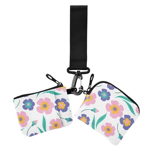 Pretty Bloom Damen Kartenetuis Kleingeldhalter Kleine abnehmbare Münzgeldbörse Geldbörse Tasche mit Handgelenkschlaufe für den täglichen Gebrauch, 2 Packungen von sanluoli