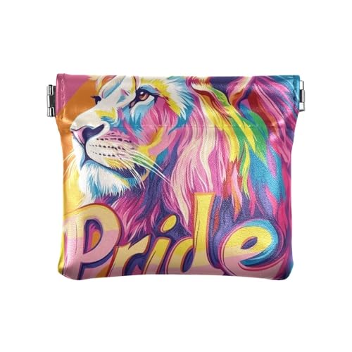 Pride Month Geldbörse für Damen, Leder, bunt, Löwe, einzigartige Mini-Geldbörse für Männer und Frauen von sanluoli