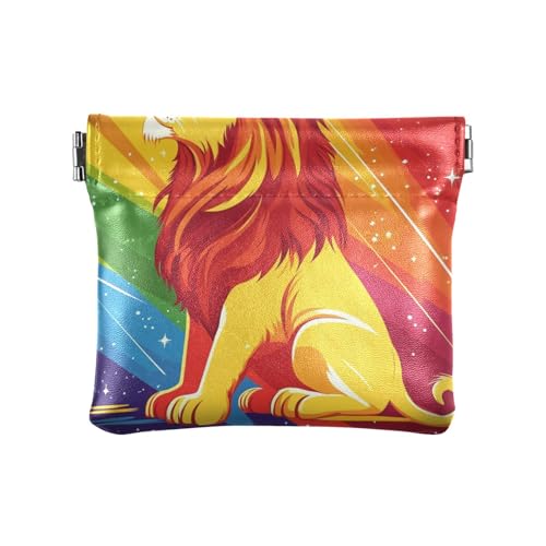 Pride Month Rainbow Colorful Lion PU Leather Small Coin Purse Fancy Mini Makeup Bag for Woman Girl von sanluoli