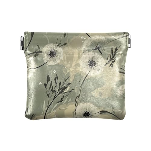 Pusteblume Olivgrün Damen Kleine Leder Münzbörse Einzigartige Mini Kartenhalter Geldbörse für Mädchen Frauen Damen von sanluoli