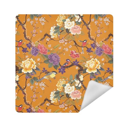 Reise-Kosmetiktasche, Stoff, schützender Schmuck-Organizer, 35 x 35 cm, für Make-up für Damen, Orange Blumen und Vögel, 17.7x17.7in Reise-Kosmetiktasche, Stoff, schützender Schmuck-Organizer, 35 x 35 cm, für Make-up für Damen, Orange Blumen und Vögel, 17.7x17.7in von sanluoli