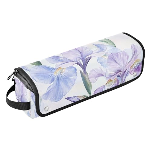 Reise-Werkzeugtasche mit herausnehmbarer, hitzebeständiger Matte, tragbarer Haarstyling-Werkzeug-Organizer für Glätteisen, Lockenstab und Haartrockner, Blumen, Pastellviolette Blumen von sanluoli